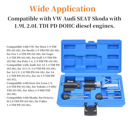 Diesel Engine Camshaft Crankshaft Alignment Locking Timing Tool Kit, Compatible with VW Audi SEAT Skoda 1.9L 2.0L TDI PD DOHC Engine, 7PCS Set