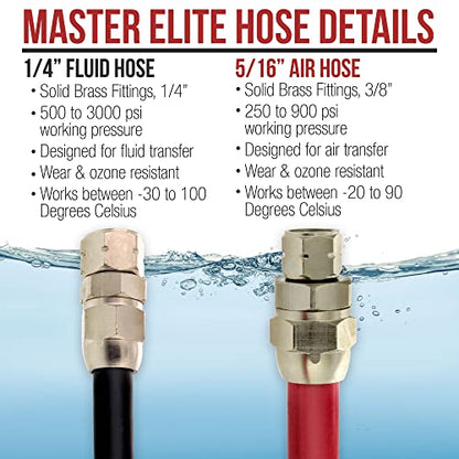 Master Elite Series 6 Foot Air and Fluid Hose Assembly Set with Fittings for Spray Guns, Paint Pressure Pot Tanks, Professional Heavy Duty - Air 3/8" NPS, 5/16" ID & Fluid Hose 1/4" NPS, 1/4" ID - size: 6-Foot Set