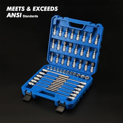 CASOMAN 48-Piece 3/8" Drive Master Torx Bit Socket and External Torx Socket Set, 6-Inch Extra Long, CR-V & S2 Steel - size: 152mm | 48-piece Set
