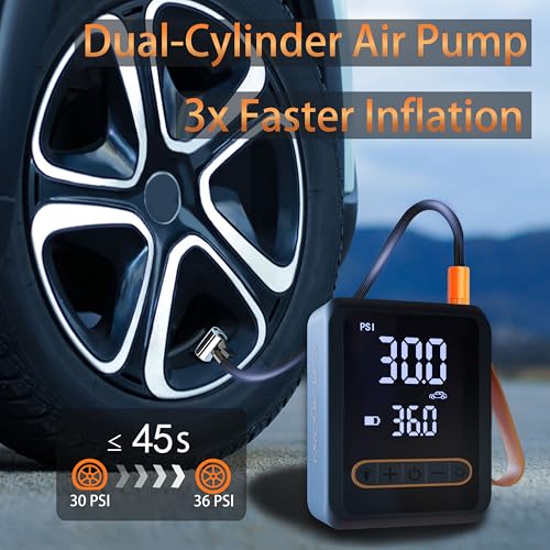 Tire Inflator Portable Air Compressor, 150PSI Heavy Duty Dual Cylinder Air Pump, 12V DC 13FT Extra Long Power Cable & Cordless Car Tire Pump, Digital Pressure Gauge, LED Light, Auto Shut-Off