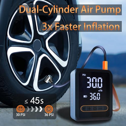 Tire Inflator Portable Air Compressor, 150PSI Heavy Duty Dual Cylinder Air Pump, 12V DC 13FT Extra Long Power Cable & Cordless Car Tire Pump, Digital Pressure Gauge, LED Light, Auto Shut-Off