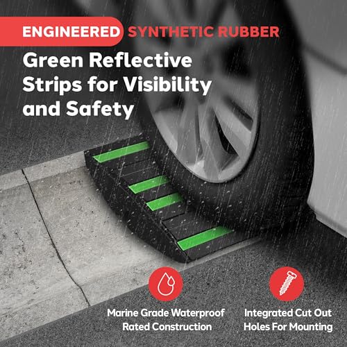 Pyle 1 Ft. Rubber Threshold Curb Ramp with Green Reflective Strips, Expansion Screws for Driveways, Car & Vehicle Use, Single Wear-Resistant Non-Slip Rubber Ramp, 12.0’’ x 16.0’’ x 2.6’’ Inches - color: Green, size: Pack of 1