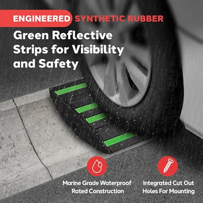 Pyle 1 Ft. Rubber Threshold Curb Ramp with Green Reflective Strips, Expansion Screws for Driveways, Car & Vehicle Use, Single Wear-Resistant Non-Slip Rubber Ramp, 12.0’’ x 16.0’’ x 2.6’’ Inches - color: Green, size: Pack of 1