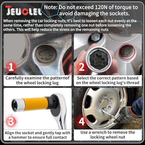 S Wheel Locking Nut Key Compatible with Audi Series, (Socket OD 27mm - ID 25mm), Wheel Lock Nut Socket Adapter, Wheel Anti-Theft Lug Nut Removal Tool, Anti-Theft Screw Remover - size: Socket S