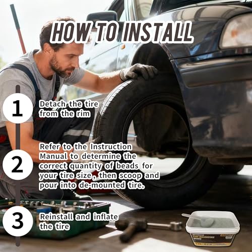 Tire Balance Beads 4KG(141.2oz) Balancing Beads, Tempered Glass Wheel Beads for Balance for Trucks, Motorcycles, Trailer, ATVs, Off-Road Vehicles, with Tire Tread Depth Gauge | 70.6oz/Bucket