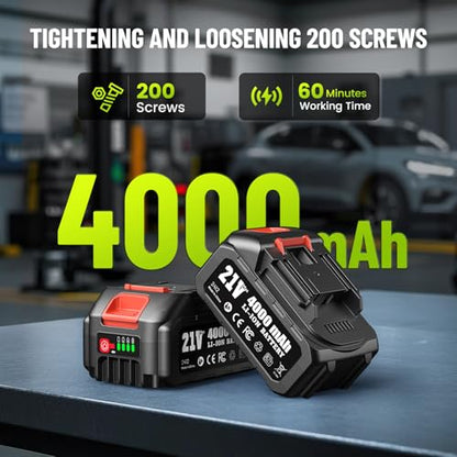 Robustrue Cordless Impact Wrench, 885Ft-lbs (1200N.m) 1/2" Brushless Impact Gun, 21V High Torque Power Impact Driver, 2x4.0Ah Batteries Electric Impact Motor Variable Speeds for Car/Truck RV/Mower - size: 1200N.m