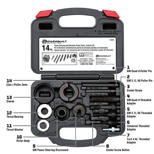 Powerbuilt Power Steering and Alternator Pulley Remove and Install Tool Set, Replace Vehicle Steering Pump, Car Repair Tools, Storage Case - 648605 - style: Tool Set