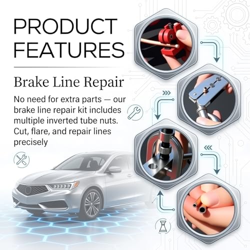 Brake Line Flaring Tool Kit with 32 Inverted Fittings,Brake Line Kit 25Ft 3/16" & 1/4" Copper Plated Tubing,Single & Double Flare Tool Set,Brakes Lines Repair Kits for Car SUV Truck