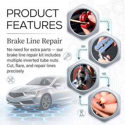 Brake Line Flaring Tool Kit with 32 Inverted Fittings,Brake Line Kit 25Ft 3/16" & 1/4" Copper Plated Tubing,Single & Double Flare Tool Set,Brakes Lines Repair Kits for Car SUV Truck