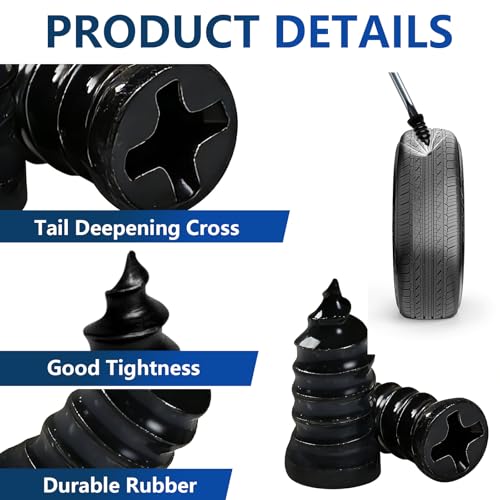 YLYA 60 PCS Tire Repair Rubber Nail, Vacuum Tire Repair Kits Spiral Rubber Screws, Fast Self-Service Tool for Car, Truck, Motorcycle, Tractor Tire Puncture Repair(Black)