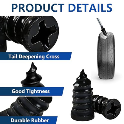 YLYA 60 PCS Tire Repair Rubber Nail, Vacuum Tire Repair Kits Spiral Rubber Screws, Fast Self-Service Tool for Car, Truck, Motorcycle, Tractor Tire Puncture Repair(Black)