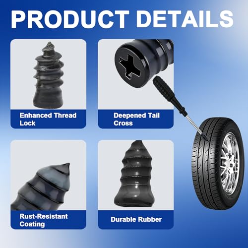 61PCS Tire Repair Rubber Nail Kit with Screwdriver, Screw In Tire Plugs Vacuum Tire Puncture Quick Fix Tool, Self Tapping Rubber Screw Plugs for Car Motorcycle Truck Flat Tire Emergency Repair - size: 60PCS+1