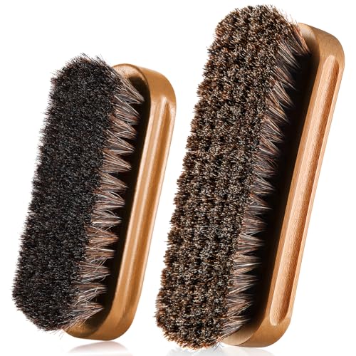 2 Pcs Horsehair Shine Shoes Brush Kit Polish Dauber Applicators Cleaning Leather Shoes Boots Care Brushes Suede Cleaner Brush(Wooden Concaved Brush) - style: Wooden Concaved Brush