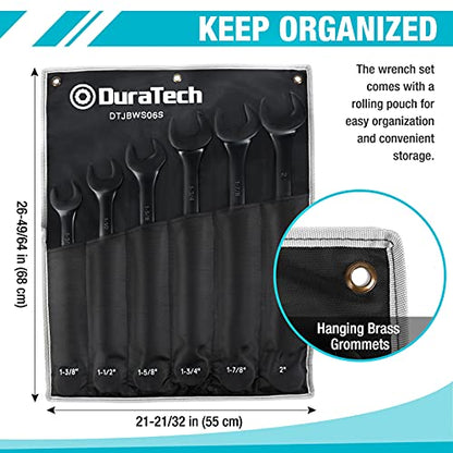 DURATECH Jumbo Combination Wrench Set, SAE, CR-V Steel | Black Electrocoat，1-3/8", 1-1/2", 1-5/8", 1-3/4", 1-7/8", 2" wrench， with Pouch - size: SAE