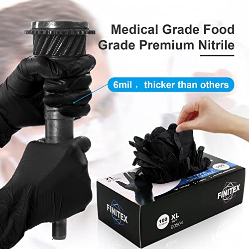 FINITEX Black Nitrile Disposable Medical Exam Gloves - 100/1000 PCS 6.3mil Powder-Free Latex-Free Food Gloves - color: Black (X-large 100)