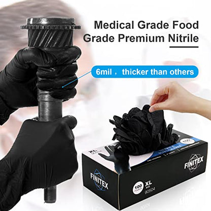 FINITEX Black Nitrile Disposable Medical Exam Gloves - 100/1000 PCS 6.3mil Powder-Free Latex-Free Food Gloves - color: Black (X-large 100)