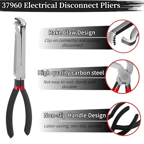 37960 Electrical Disconnect Pliers, Upgraded 8inch Automotive Electrical Plug Connector Disconnect Tool, Fuel Line Pliers Disconnect Repair Tools(1*Straight+1 * 60°) - style: 1*Straight+1*60°