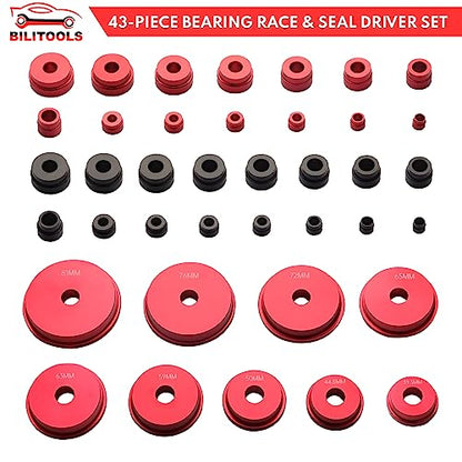 BILITOOLS Bearing Race and Seal Driver Set, 43PCS SAE & Metric | 4 Handles & 39 Dual-Sided Adapters, Bearing Press Kit, Complete Seal Installer Kit, Portable Storage Case - size: 43 Piece Bearing Press Kit