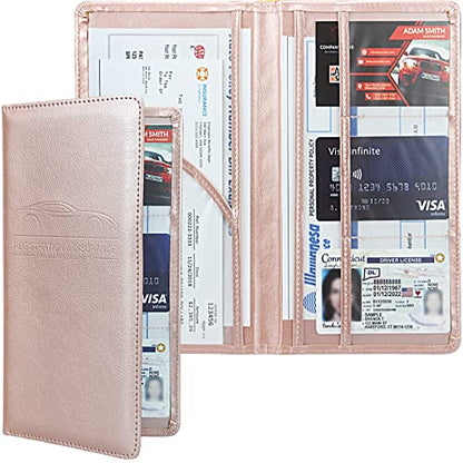 Car Registration and Insurance Holder, Premium Leather Insurance and Registration Holder,vehicle Glove Box Car Organizer, with Magnetic Shut for Cards, Driver License (Rose Gold) - color: 12-Rose Gold