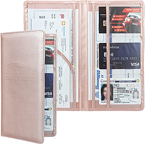 Car Registration and Insurance Holder, Premium Leather Insurance and Registration Holder,vehicle Glove Box Car Organizer, with Magnetic Shut for Cards, Driver License (Rose Gold) - color: 12-Rose Gold