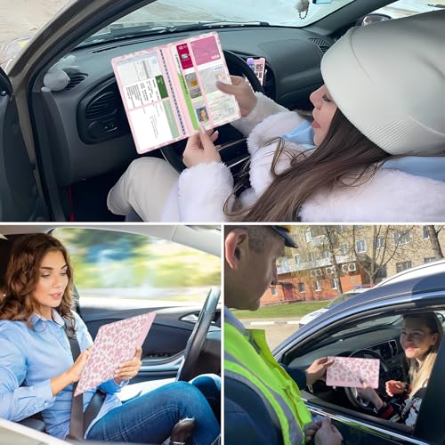 Car Registration and Insurance Holder, with Magnetic Closure for License, Cards and Documents, All Vehicle Needs and Car Accessories (Cow-Pink) - color: Cow-Pink