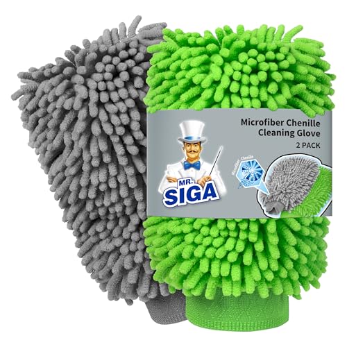 MR.SIGA Premium Microfiber Soft Chenille Car Wash Mitt, Pack of 2, Gray & Green - color: Gray & Green