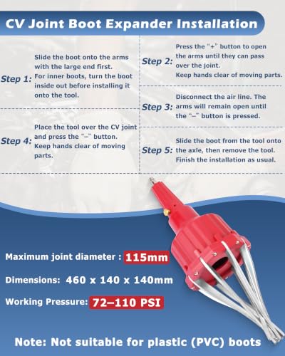 DAYUAN Pneumatic Air Power CV Joint Boot Expander Install Removal | Fits 20-115mm Most Flexible Rubber CV Boots & Steering Boots，110 Psi Max，Not For Rigid PVC or Low-Elasticity Boots