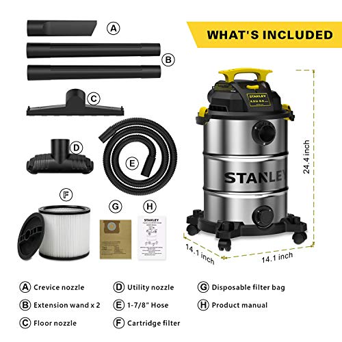 STANLEY Wet Dry Vacuum 8 Gallon 4 HP Peak Shop Vacuum with Attachment,SL18117