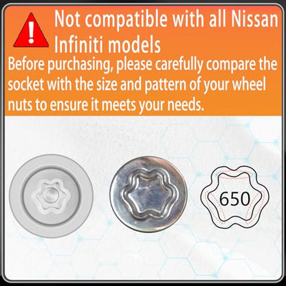 650 Wheel Locking Nut Key for Nissan Infiniti, 21mm Lock Bolt Inner Dia Wheel Anti-Theft Lug Nut Hand Repair Removal Tool - size: socket 650