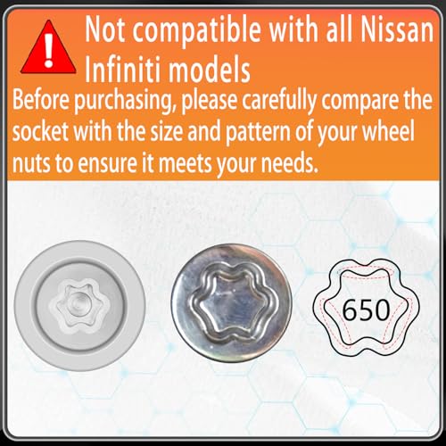 650 Wheel Locking Nut Key for Nissan Infiniti, ID 21mm Lug Socket | Wheel Lock Nut Socket Adapter, Anti-Theft Lug Nut Removal Tool, Anti-Theft Screw Remover, Repair Tool, Tyre Fitting, garage - size: socket 650