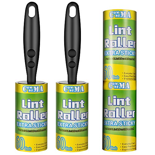 COMMEMA Lint Rollers for Pet Hair Extra Sticky, Pet Hair Remover Set Brush for Dog & Cat Hair Removal, Clothes, Furniture, 2 Handles with 4 Refills, 240 Total Sheets