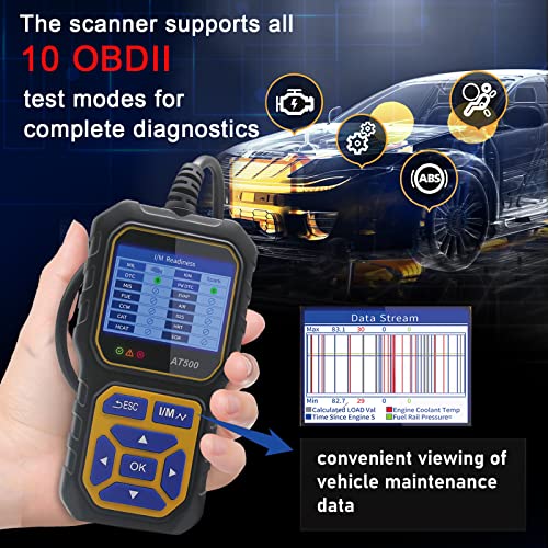 Car OBD2 Scanner Code Reader Engine Fault Code Reader iKiKin AT500 Professional Reader Scanner Diagnostic Tool Check Engine Light Scan Tool for OBD II Protocol Cars Since 1996 - color: AT500 Blue