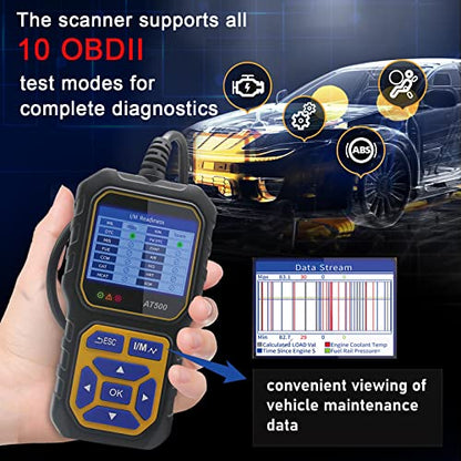 Car OBD2 Scanner Code Reader Engine Fault Code Reader iKiKin AT500 Professional Reader Scanner Diagnostic Tool Check Engine Light Scan Tool for OBD II Protocol Cars Since 1996 - color: AT500 Blue