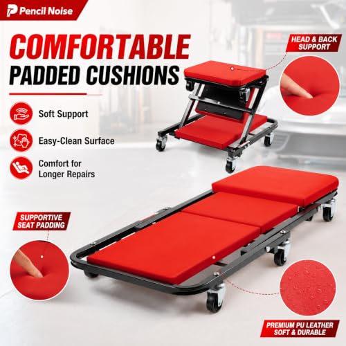 Mechanic Creeper, Foldable Automotive Creeper with 6 Swivel Casters, 36" Low-Profile 2 in 1 Roller Garage Chair Lay Down or Sit, for Father or Husband