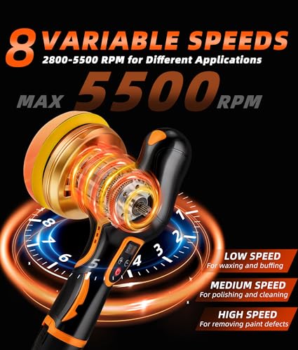 2026 Buffer Polisher, 8-Speed 1200W Power with 2 Batteries & LED Display - Complete Car Buffer Polisher Kit, DA Orbital Buffer for Car Cleaning Kit for Detailing, Polishing,Waxing & Scratch Removal