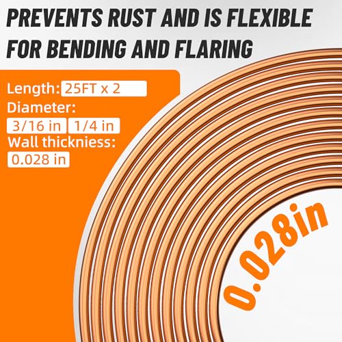 3/16" 1/4" Brake Line Repair Kit, Double & Single Brake Line Flaring Tool Kit + 2 Set 25ft 3/16" 1/4" Inch Brake Line with 100 Pcs Fittings(8 Unions Included) + Brake Line Bender - size: 3/16"+1/4"