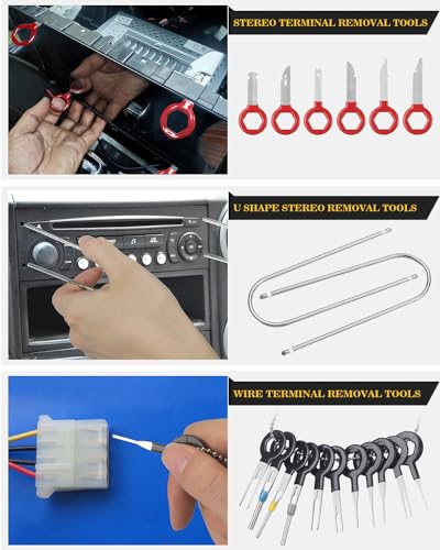 Poraxy Trim Removal Tool,120Pcs Car Panel Door Audio Removal Tool Kit, Auto Clip Pliers Fastener Remover Pry Tool Set with Storage Bag - color: Red