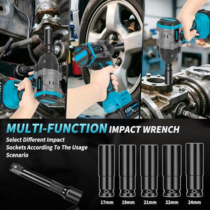 1500N.m Cordless Impact Wrench,1/2 Inch 3 Speed Premium High Torque Impact Gun with 2 x 4.0Ah Battery, LED Work Light, Wireless Power Pistola Llave De Impacto with 5 Sockets for Car Truck Mower