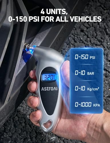 AstroAI Digital Tire Pressure Gauge 0-150PSI Calibrated to ANSI B40.7 +/-1PSI, 4 Units for Car Truck Bicycle with Backlight LCD, Silver, 3Pack - size: 3Pack