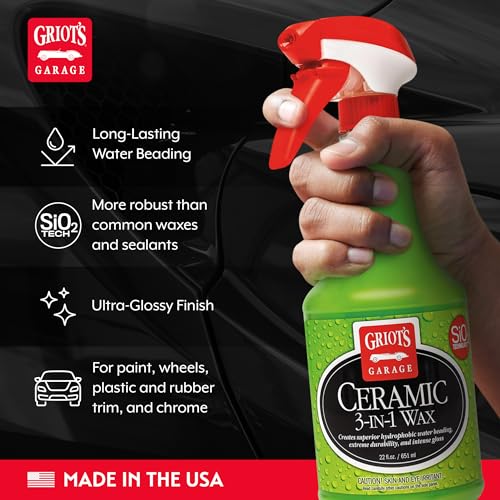 Griot’s Garage Ceramic 3-in-1 Wax, SiO2 Spray for Cars, Trucks, and RV’s, Provides Protection and Water Beading on Paint, Wheels, Plastic, Rubber Trim, Chrome, and More, 10978, 22 oz