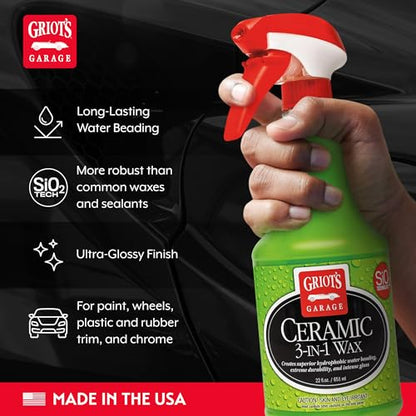 Griot’s Garage Ceramic 3-in-1 Wax, SiO2 Spray for Cars, Trucks, and RV’s, Provides Protection and Water Beading on Paint, Wheels, Plastic, Rubber Trim, Chrome, and More, 10978, 22 oz