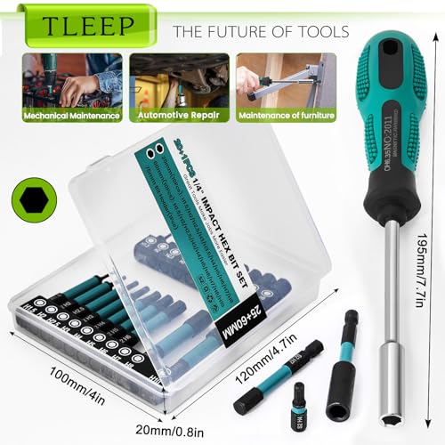 20PCS Impact Drill Allen Key Bit Set 25mm+60mm Long, Hex Bit Set H1.5-H10 Metric Impact Screwdriver Driver Bits, 1/4" Hex-Shank S2 Steel with Magnetic Bit Holder & 196mm Handle Screwdriver - style: Set 4: Metric 20Pcs, 25MM and 65MM