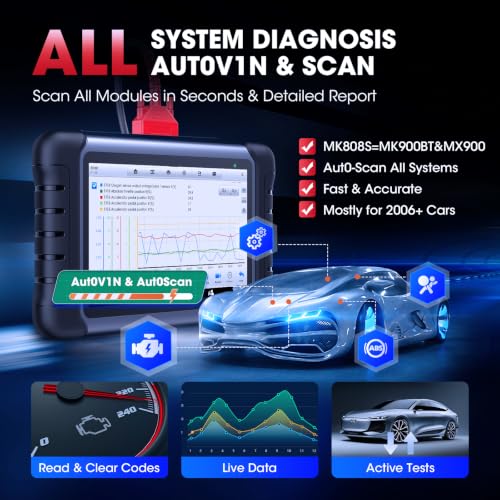 Autel Scanner MaxiCOM MK808S, 2026 OBD2 Scan Tool as MaxiCheck MX808S MX900 MK900BT MK808BT Pro, 3000+ Active Test, 28+ Service for 200+ Brands, OE All System Diagnostics, FCA & SGW, 10X Faster OS 11