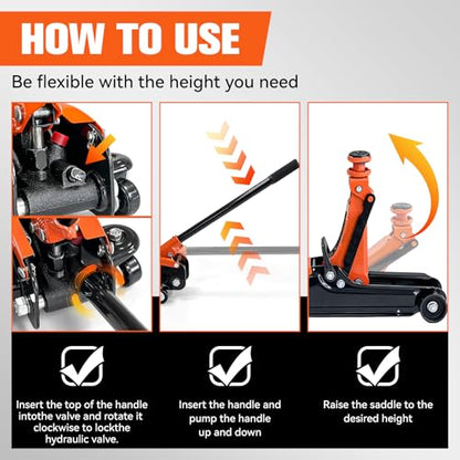 Floor Jack 2.5 Ton (5500 lbs), Low Profile Hydraulic Car Jack with Single Piston Quick Lift Pump, Heavy Duty Steel Racing Floor Jack for Sedan SUV Coupe, Lifting Range 4.53" to 14.57"