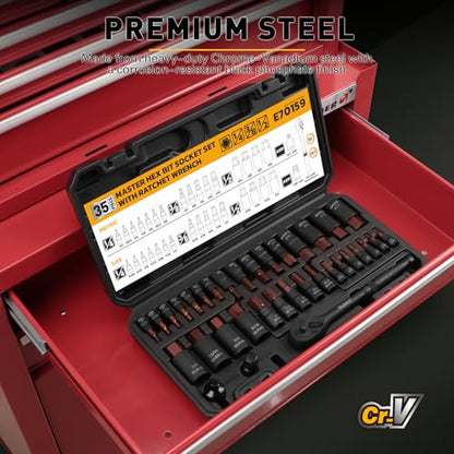 35-Piece Master Hex Bit Socket Set, 1/4", 3/8", 1/2" Drive Allen Socket Set H2-H19, 5/16"-3/4", Premium CR-V & S2 Alloy Steel, Ratchet Wrench, Sockets Adapter, High Torque for Automotive Mechanic - style: 35pcs Hex Bit Socket Set