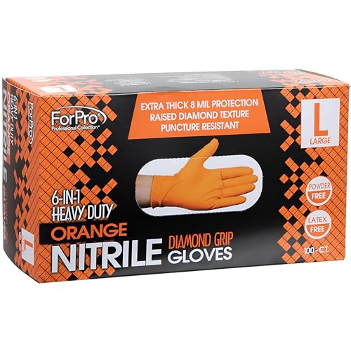 ForPro Heavy Duty Disposable Nitrile Gloves, Orange - size: Large (Pack of 100), style: Large (Pack of 100)