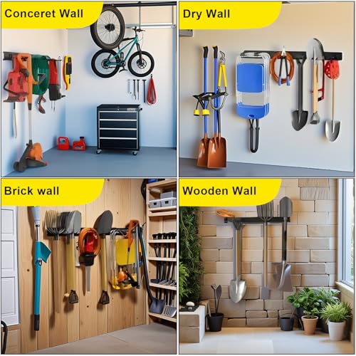 64'' Garage Tool Organizer Wall Mount, 18 PCS Adjustable Garden Tool Hanger Rack, Garage Hooks Heavy Duty, Shovel Holder Wall Mount, Storage Hooks for Hanging in Garage