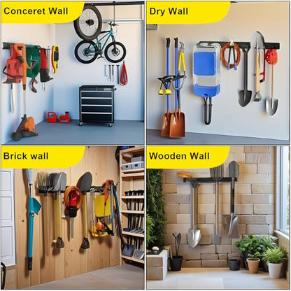 64'' Garage Tool Organizer Wall Mount, 18 PCS Adjustable Garden Tool Hanger Rack, Garage Hooks Heavy Duty, Shovel Holder Wall Mount, Storage Hooks for Hanging in Garage