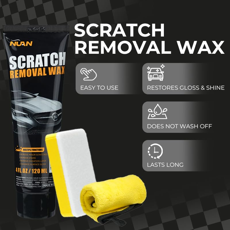 NUAN 2PCS Car Scratch Removel Wax, 2026 New Universal Premium Polishing Compound for Minor Scratch, Car Paint Scratch Remover for Vehicles, 4 fl oz (120 ML), with Sponge and Cloth, Black