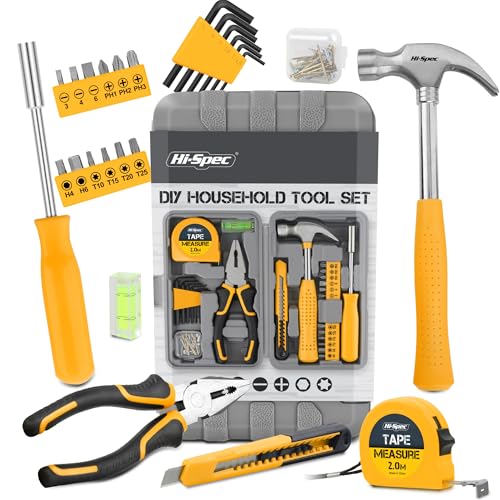 Hi-Spec Small Tool Kit Compact Set for Home and Office DIY, Yellow | 25pc, Mini Tool Box, Basic Household Repairs, Starter Toolkit, Compact Case, Everyday Fixes, Apartment and office tool set - color: Yellow, size: 25 Piece